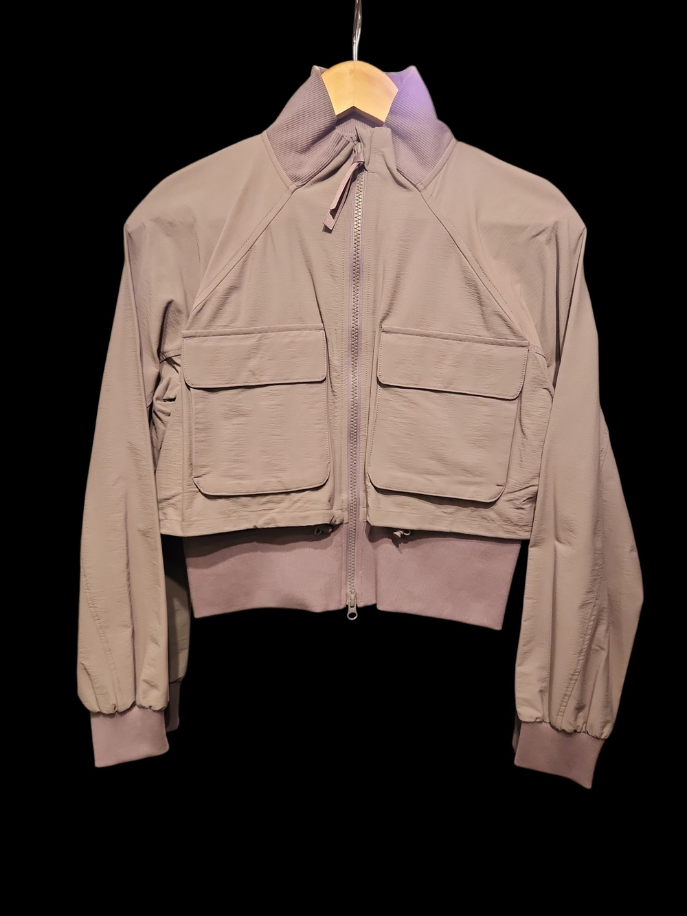 Cropped Dusty Mauve Zip-Up Bomber Jacket